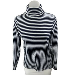 J,Crew Perfect Fit Navy Blue White Striped Long Sleeve Turtleneck Sweater Top L